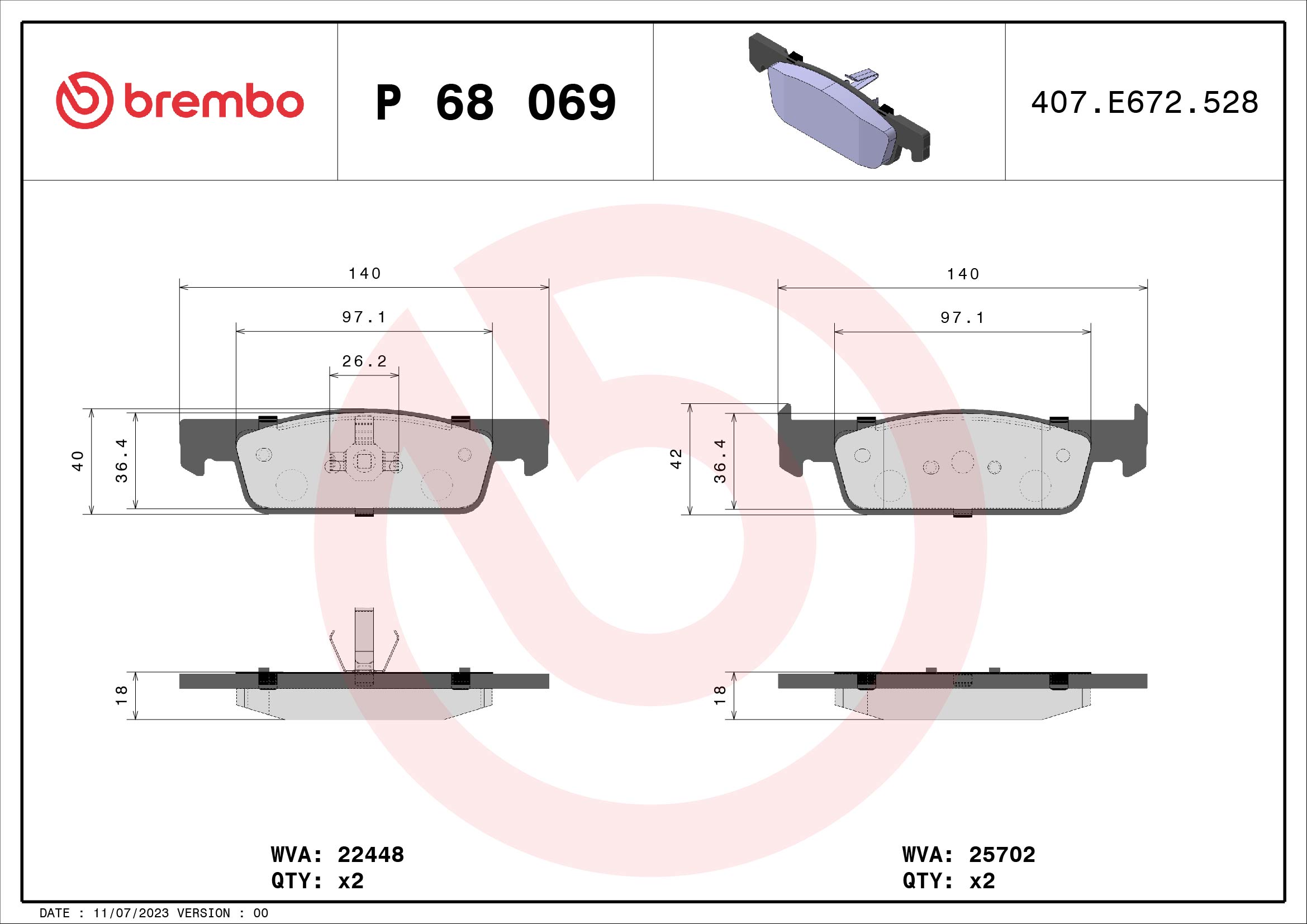 A.B.S. P 68 069 BREMBO Bremsbelagsatz, Scheibenbremse